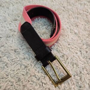 Southern Tide Pink Khaki Belt Dark Brown Leather size 32